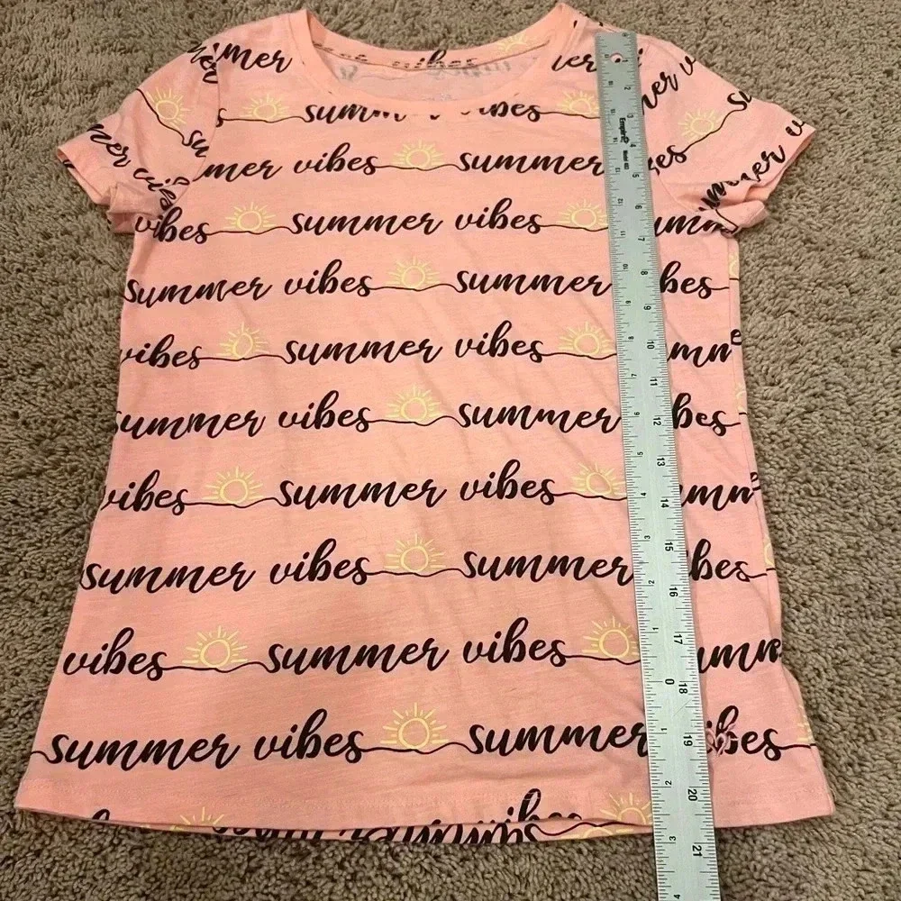 Justice girls 12 summer vibes pink black sun writing tee shirt